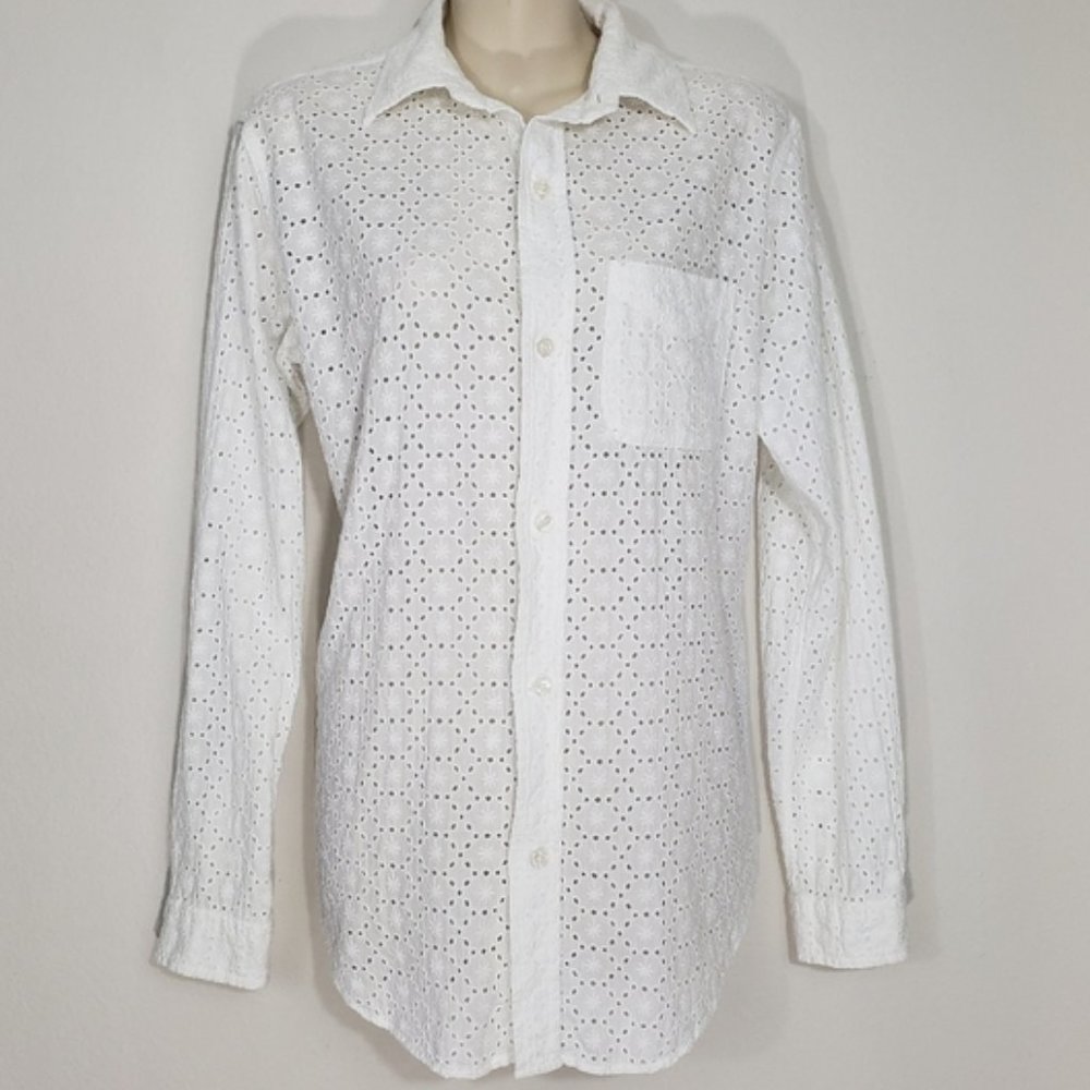 Current/Elliott NEW SHIRT Button Down Top Eyelet Cotton Long Sleeve Women's S/M - Picture 3 of 16